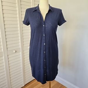 James Perse‎ Navy Button Shirt Dress Size 3 (L) Collared Minimalist Casual Chic